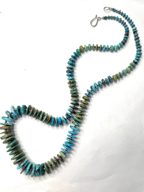 Navajo Turquoise And Sterling Silver Beaded Necklace 32inches