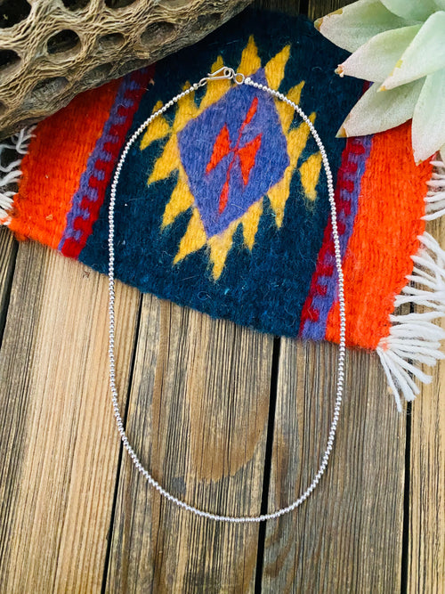 Navajo 2mm Sterling Silver Pearl Beaded 16” Necklace
