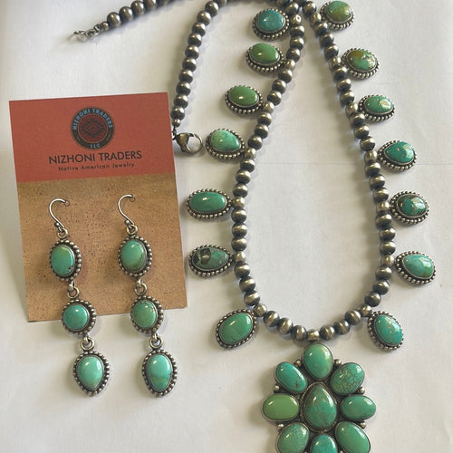 “The Rainstorm” Beautiful Handcrafted Sterling Silver Turquoise Necklace & Earring Set