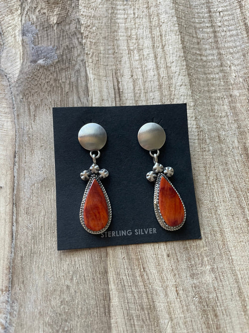 Navajo Orange Spiny And Sterling Silver Squash Blossom Necklace Earrings Set By Selena Warner