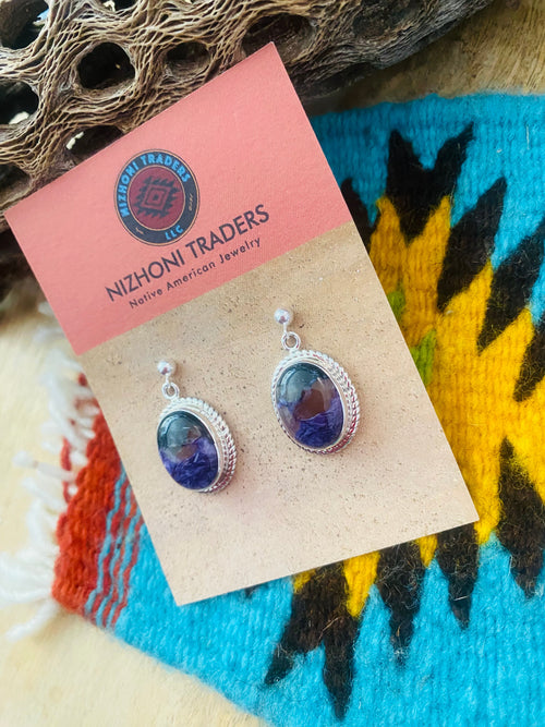 Navajo Charoite & Sterling Silver Dangle Earrings Signed