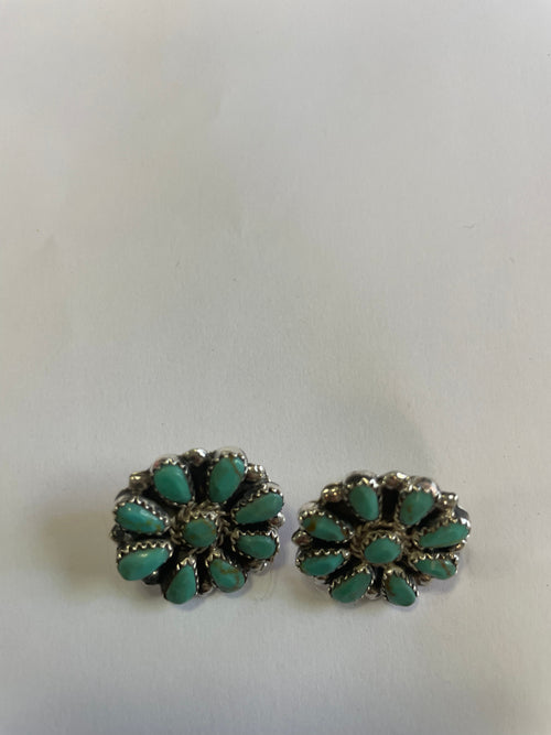 “The Sonoita” Navajo Sterling Silver & Turquoise Cluster Stud Earrings 1”