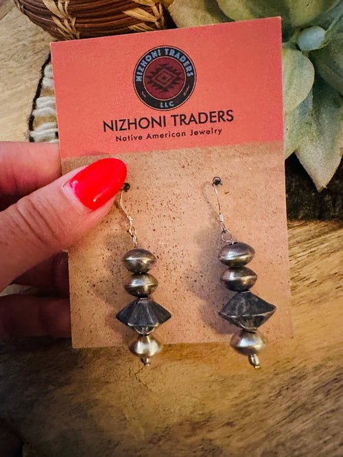 Navajo Sterling Silver Pearl Beaded Dangle Earrings