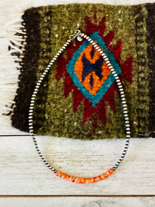 Navajo Orange Spiny & Sterling Silver Beaded Necklace 14” or 16”