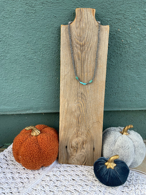 Navajo Turquoise And Sterling Silver Beaded 20Inch Necklace