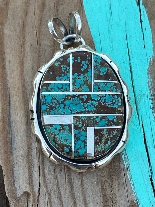 Navajo Turquoise 8 Sterling Silver 1.25” Oval Pendant