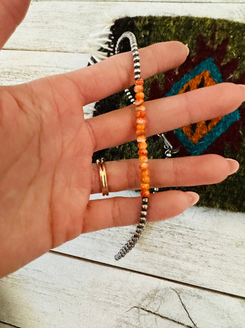 Navajo Orange Spiny & Sterling Silver Beaded Necklace 14” or 16”