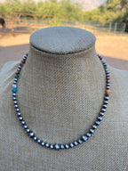 Navajo Turquoise & Spiny Spice Sterling Silver Beaded Necklace 16 inch