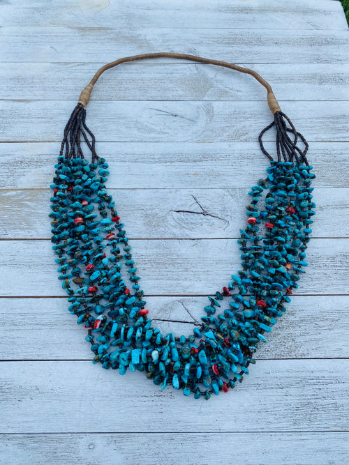 Navajo Turquoise, Spiny & Heishi Eight Strand Beaded Necklace