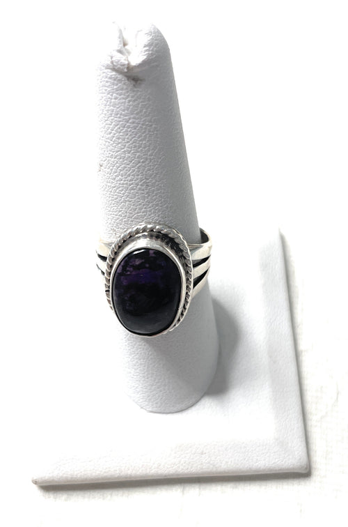 Old Pawn Navajo Sterling Silver & Charorite Ring Size 8
