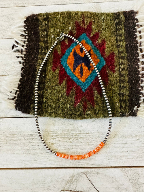 Navajo Orange Spiny & Sterling Silver Beaded Necklace 14” or 16”