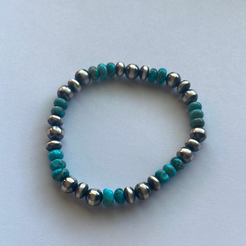 Navajo Sterling Silver & Turquoise Beaded Stretch Bracelet