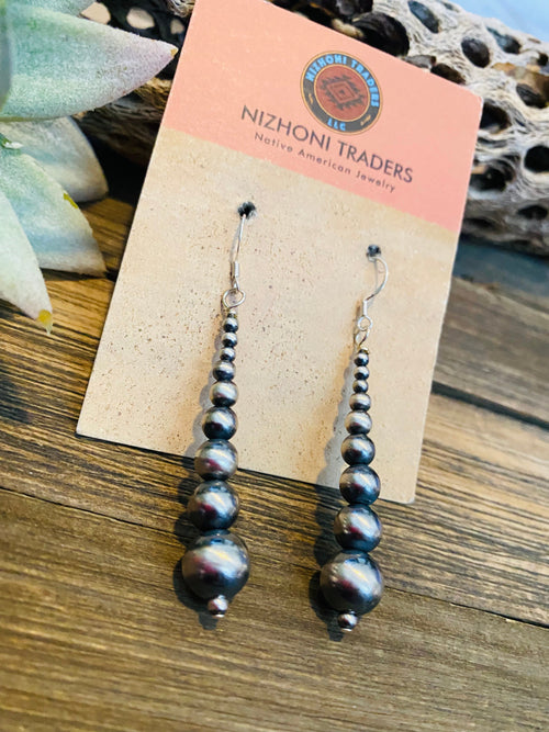 Navajo Sterling Silver Pearl Beaded Dangle Earrings