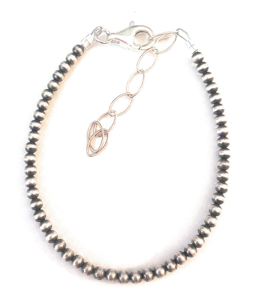 Navajo Sterling Silver Pearl 3mm Beaded Bracelet