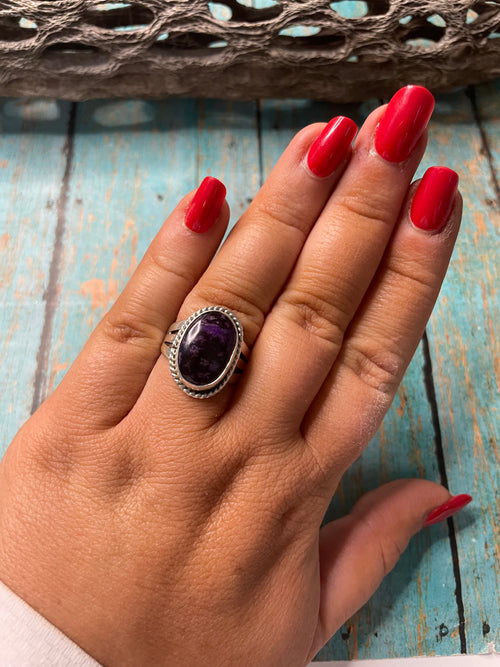 Old Pawn Navajo Sterling Silver & Charorite Ring Size 8