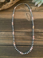 Navajo Sterling Silver Pearl & Pink Opal Beaded Necklace 30 inch