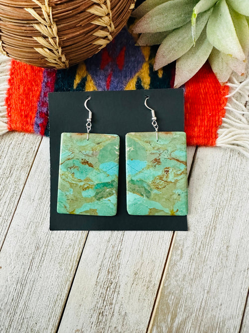 Navajo Sterling Silver & Turquoise Slab Dangle Earrings