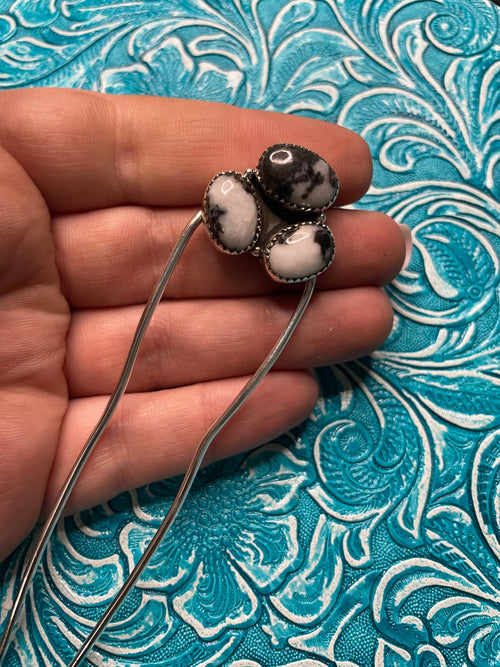 Handmade White Buffalo & Sterling Silver Hair Pin