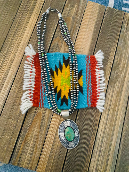 Navajo Sterling Silver & Royston Turquoise Beaded Necklace