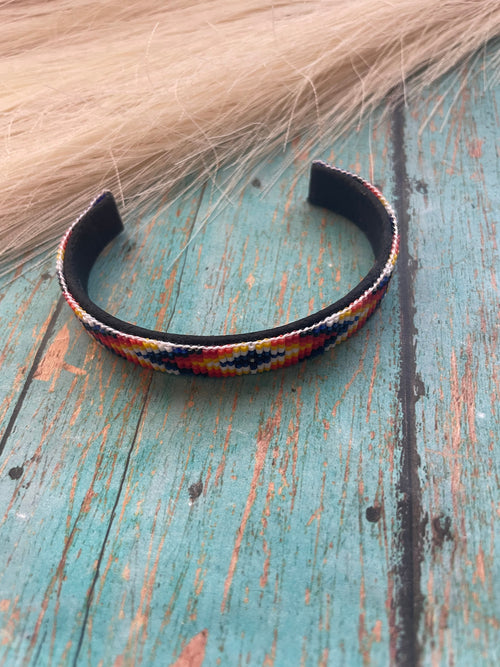 Navajo Made Beaded Leather Bracelet