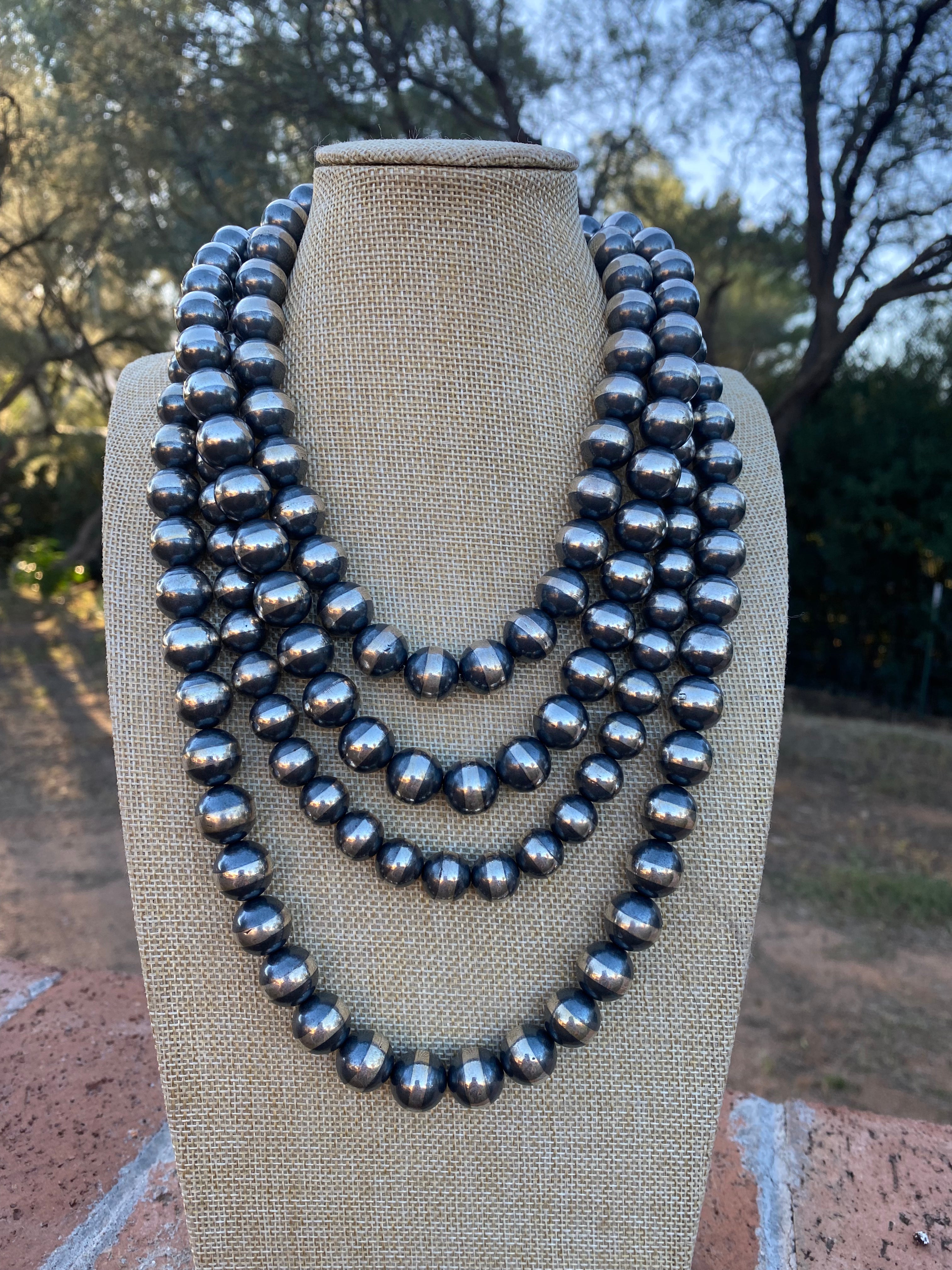 Handmade Navajo Pearl Style Sterling Silver Pearls 12mm with 2