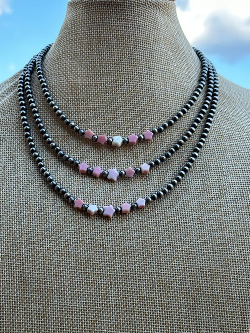 Sterling Silver & Queen Pink Conch Beaded Star Necklace