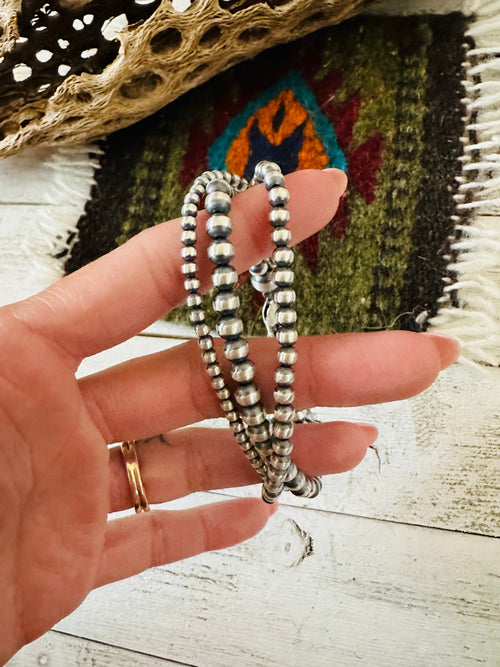 Navajo Sterling Silver Pearl Triple-Strand Beaded Bracelet