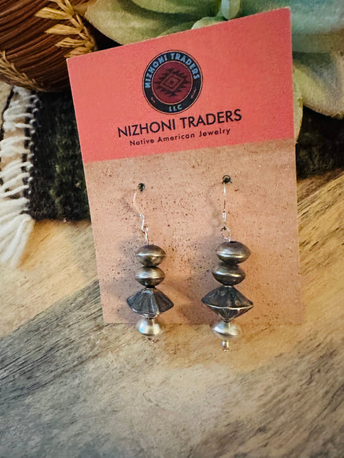 Navajo Sterling Silver Pearl Beaded Dangle Earrings