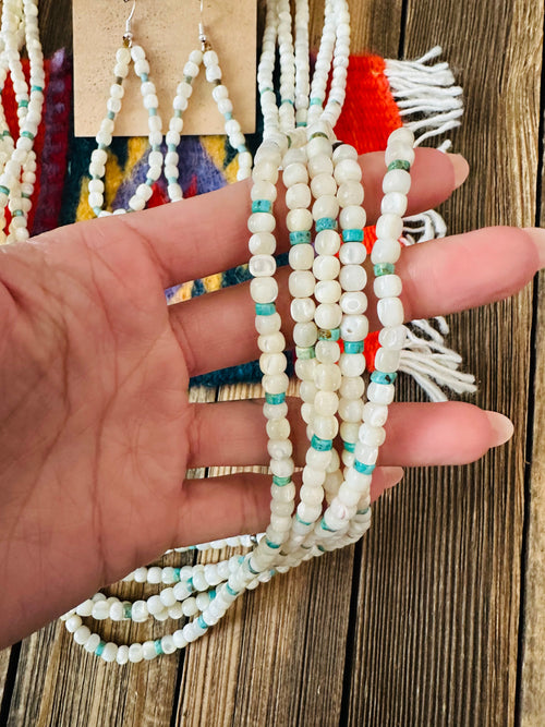 Santo Domingo Mother of Pearl, Turquoise & Heishi Beaded Necklace Set