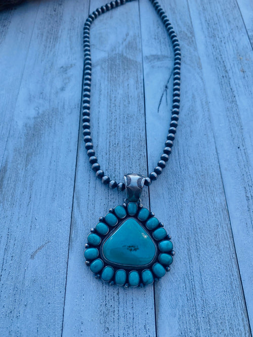 Vintage Navajo Turquoise & Sterling Silver Beaded Cluster  Necklace