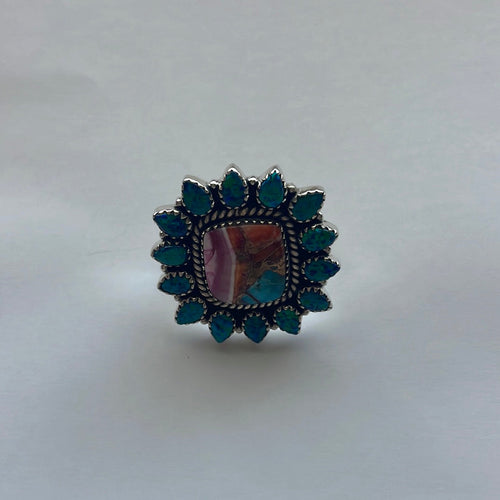 Beautiful Handmade Pink Dream, Fire Opal And Sterling Silver Adjustable Ring Signed Nizhoni