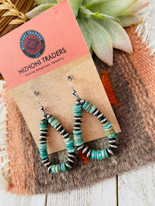 Handmade Turquoise And Sterling Silver Beaded Dangle Earrings