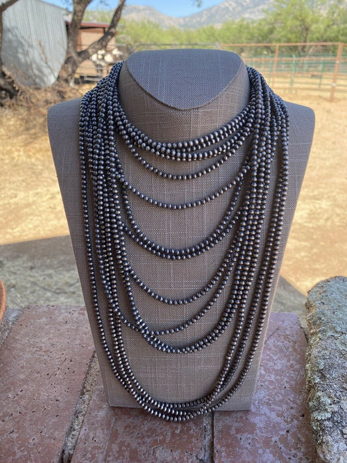 4mm Sterling Silver Navajo Pearl Style Beaded Necklace