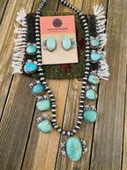 Navajo Sterling Silver & Royston Turquoise Beaded Necklace Set