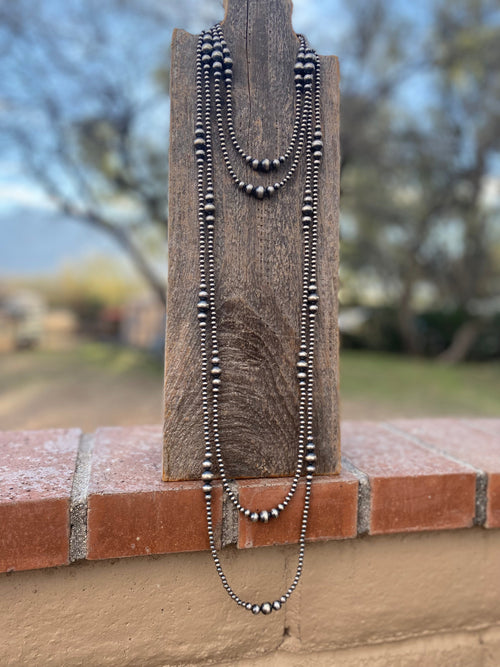 Handmade Graduated Sterling Silver Graduated Bead Beaded Necklace