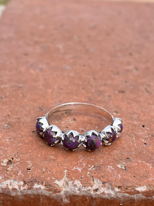 4mm Purple Mojave 6 Stone Sterling Silver Stacker Band