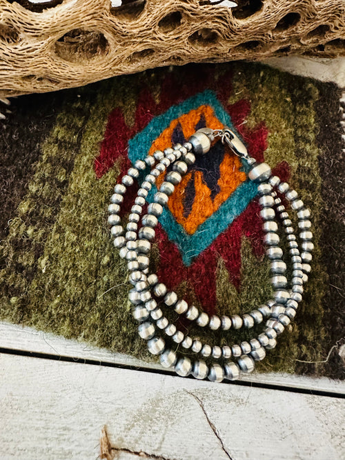 Navajo Sterling Silver Pearl Triple-Strand Beaded Bracelet