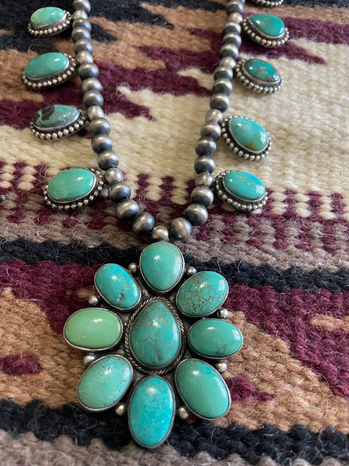 “The Rainstorm” Beautiful Handcrafted Sterling Silver Turquoise Necklace & Earring Set