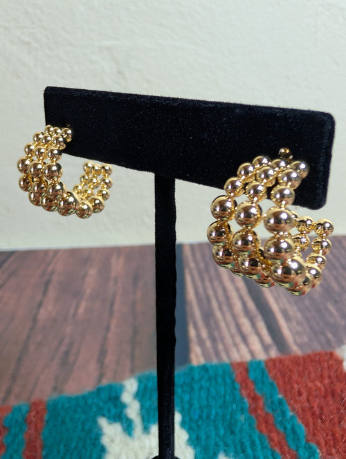 Beaded Hoop Earrings 14k Gold Plated