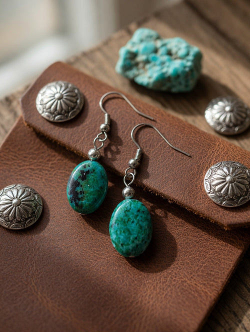Vintage Jasper & Sterling Silver Beaded Stone Dangle Earrings
