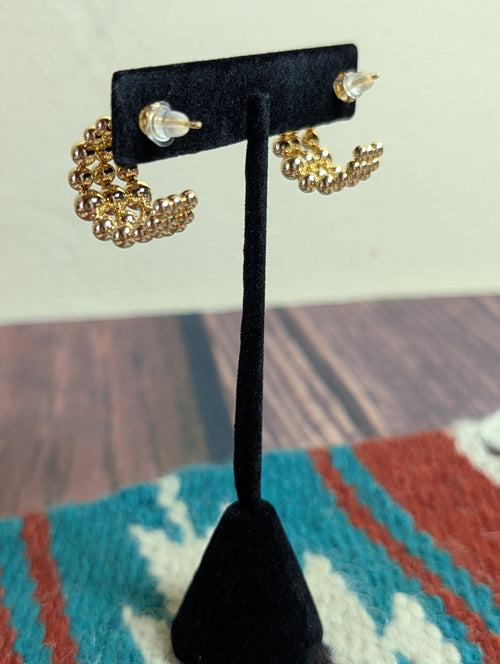 Beaded Hoop Earrings 14k Gold Plated