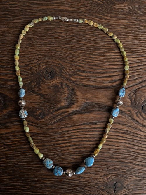 Palomino & Golden Hills Turquoise Hand Strung Sterling Silver Beaded Necklace