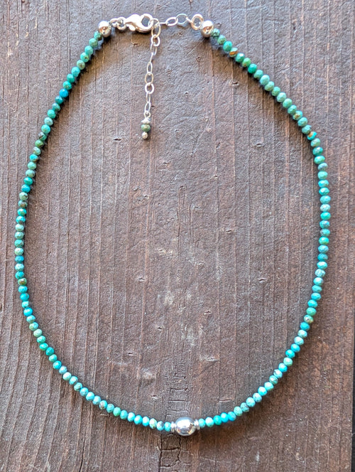 Turquoise MultiColor Beaded Stone Sterling Silver Necklace