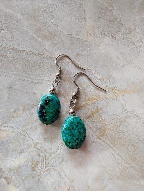 Vintage Jasper & Sterling Silver Beaded Stone Dangle Earrings