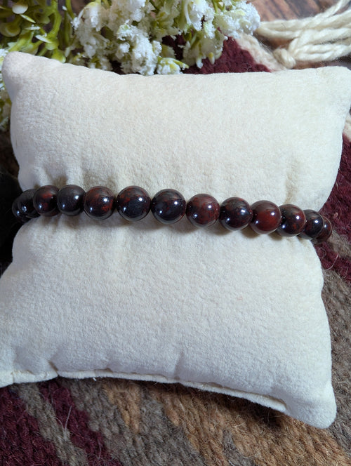 Dark Red Garnet 6mm Beaded Stretch Bracelet