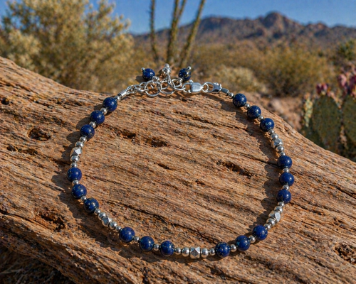 Lapis & Sterling Silver Beaded Bracelet 8"
