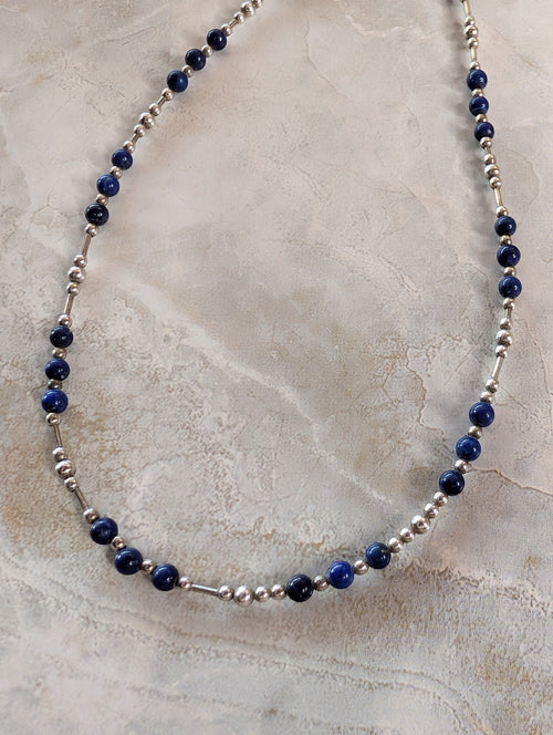 Lapis & Sterling Silver Beaded Necklace 17"