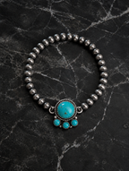 Sterling Silver 4mm Beaded Stretch Bracelet With Kingman Turquoise