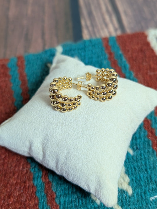 Beaded Hoop Earrings 14k Gold Plated