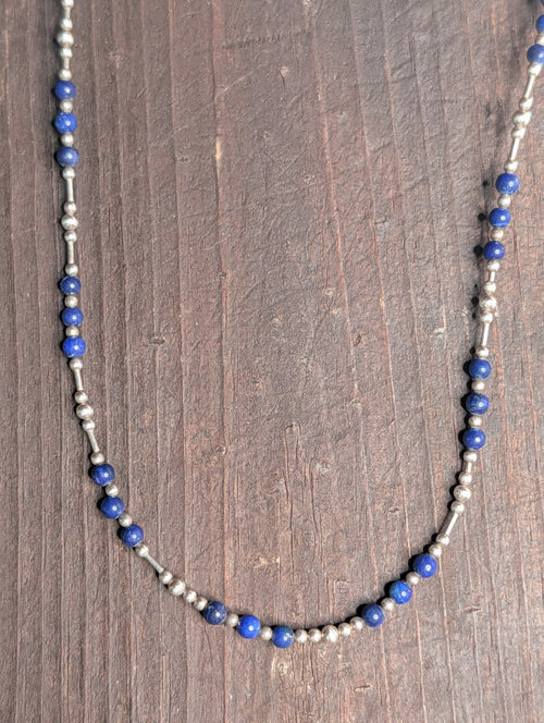 Lapis & Sterling Silver Beaded Necklace 17"